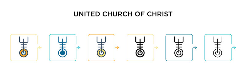 United church of christ vector icon in 6 different modern styles. Black, two colored united church of christ icons designed in filled, outline, line and stroke style. Vector illustration can be used
