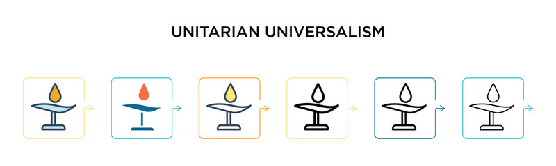 Fototapeta premium Unitarian universalism vector icon in 6 different modern styles. Black, two colored unitarian universalism icons designed in filled, outline, line and stroke style. Vector illustration can be used for