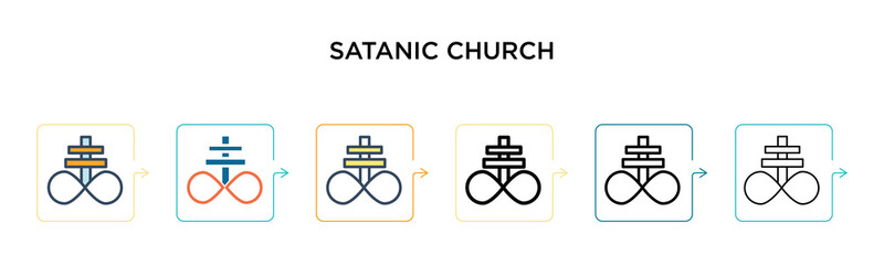 Satanic church vector icon in 6 different modern styles. Black, two colored satanic church icons designed in filled, outline, line and stroke style. Vector illustration can be used for web, mobile, ui