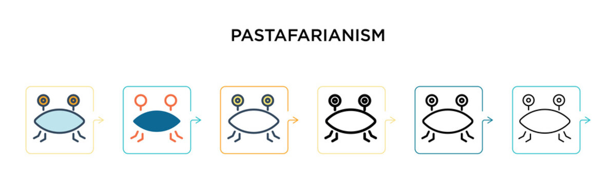 Pastafarianism vector icon in 6 different modern styles. Black, two colored pastafarianism icons designed in filled, outline, line and stroke style. Vector illustration can be used for web, mobile, ui