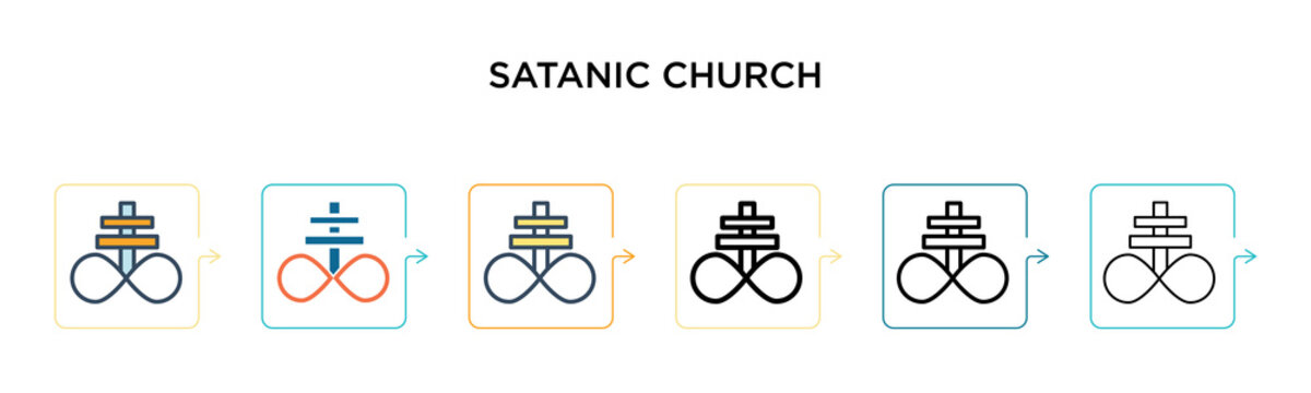 Satanic church vector icon in 6 different modern styles. Black, two colored satanic church icons designed in filled, outline, line and stroke style. Vector illustration can be used for web, mobile, ui