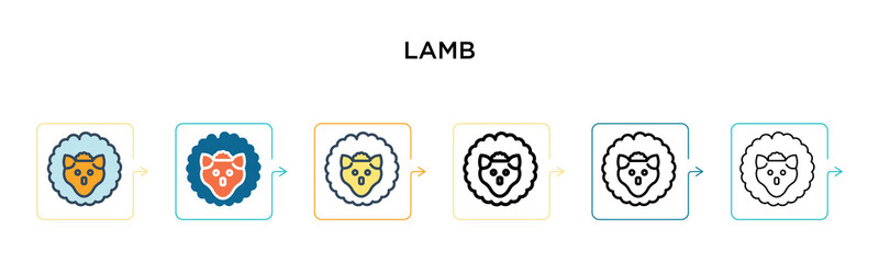 Lamb vector icon in 6 different modern styles. Black, two colored lamb icons designed in filled, outline, line and stroke style. Vector illustration can be used for web, mobile, ui