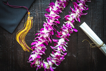 graduation lei, cap and diploma 2020