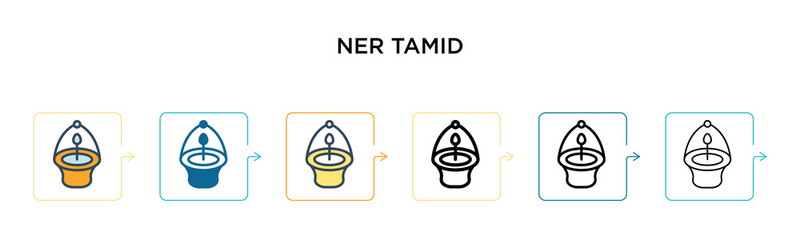 Ner tamid vector icon in 6 different modern styles. Black, two colored ner tamid icons designed in filled, outline, line and stroke style. Vector illustration can be used for web, mobile, ui