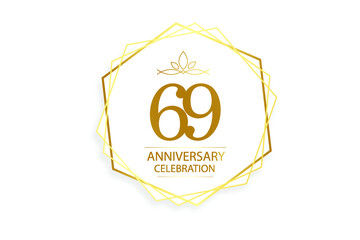 69 year anniversary, minimalist logo. Gold  vector illustration on white background - vector