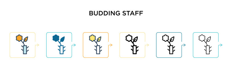 Budding staff vector icon in 6 different modern styles. Black, two colored budding staff icons designed in filled, outline, line and stroke style. Vector illustration can be used for web, mobile, ui