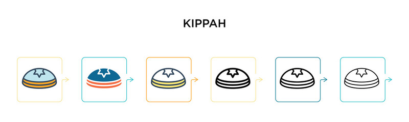 Kippah vector icon in 6 different modern styles. Black, two colored kippah icons designed in filled, outline, line and stroke style. Vector illustration can be used for web, mobile, ui