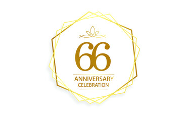 66 year anniversary, minimalist logo. Gold  vector illustration on white background - vector