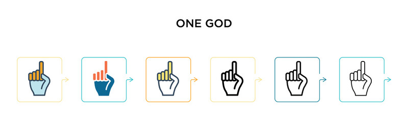 One god vector icon in 6 different modern styles. Black, two colored one god icons designed in filled, outline, line and stroke style. Vector illustration can be used for web, mobile, ui