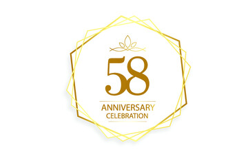 58 year anniversary, minimalist logo. Gold  vector illustration on white background - vector