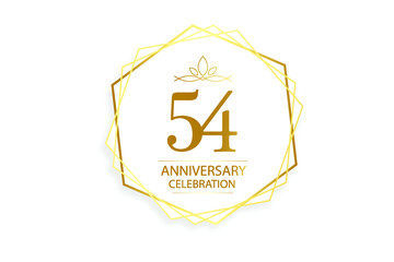 54 year anniversary, minimalist logo. Gold  vector illustration on white background - vector