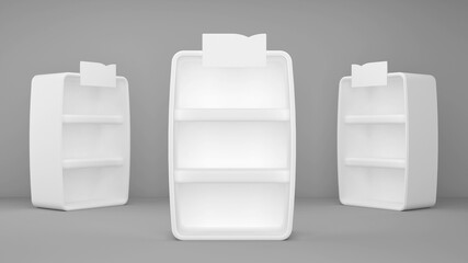 Blank Display Gondola Shelf. Mockup, Mock Up, Template. On White Background Isolated. 3D Illustration © Asad