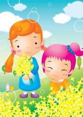 kids playing in flower garden