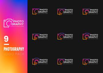 Modern photography vector logo, colorful camera icon sliced logo template isolated on white background