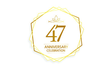 47 year anniversary, minimalist logo. Gold  vector illustration on white background - vector