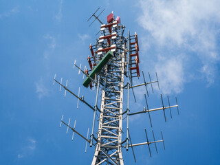 Group of antennas, satellite dishes for telecommunications, television broadcast, cellphone on...