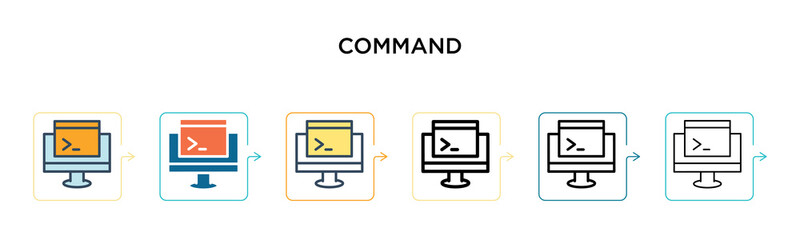 Command vector icon in 6 different modern styles. Black, two colored command icons designed in filled, outline, line and stroke style. Vector illustration can be used for web, mobile, ui