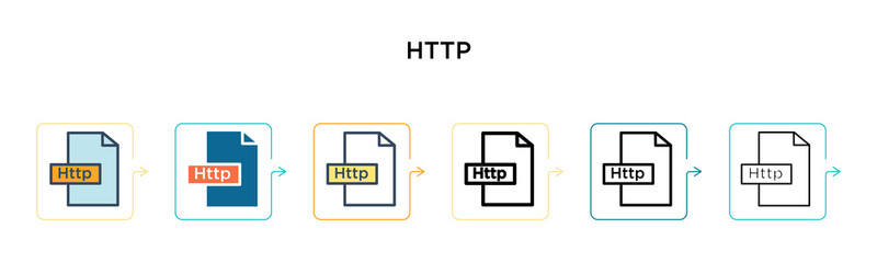Http vector icon in 6 different modern styles. Black, two colored http icons designed in filled, outline, line and stroke style. Vector illustration can be used for web, mobile, ui