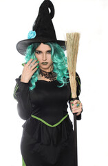 Witch With Broom on White Background