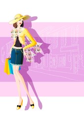 fashionable woman with shopping bags