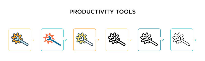 Productivity tools vector icon in 6 different modern styles. Black, two colored productivity tools icons designed in filled, outline, line and stroke style. Vector illustration can be used for web,