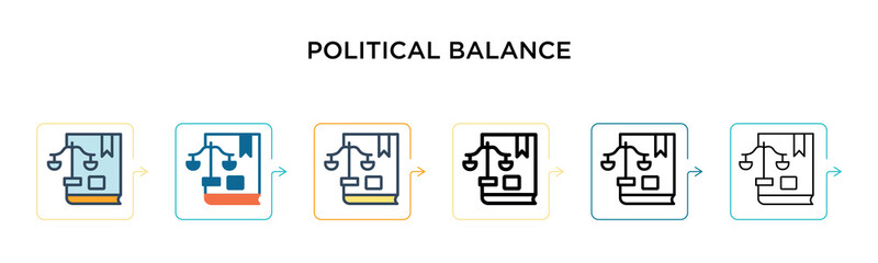 Political balance vector icon in 6 different modern styles. Black, two colored political balance icons designed in filled, outline, line and stroke style. Vector illustration can be used for web,