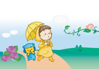 Obraz na płótnie Canvas girl and cat with umbrella
