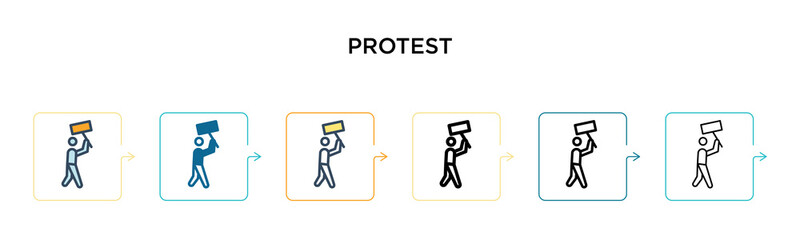 Protest vector icon in 6 different modern styles. Black, two colored protest icons designed in filled, outline, line and stroke style. Vector illustration can be used for web, mobile, ui