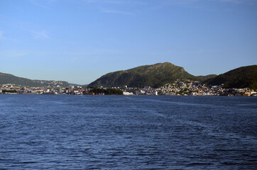 Naklejka premium Tourism vacation and travel. On the board of Flam - Bergen ferry. Sognefjord, Norway, Scandinavia.