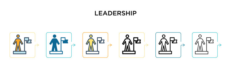 Fototapeta premium Leadership vector icon in 6 different modern styles. Black, two colored leadership icons designed in filled, outline, line and stroke style. Vector illustration can be used for web, mobile, ui