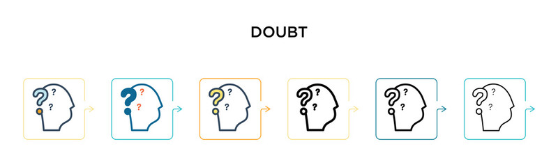 Doubt vector icon in 6 different modern styles. Black, two colored doubt icons designed in filled, outline, line and stroke style. Vector illustration can be used for web, mobile, ui