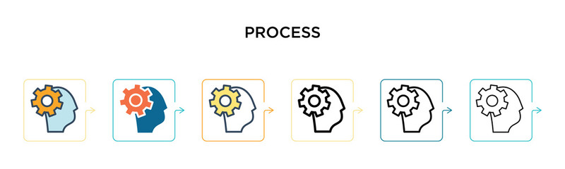 Process vector icon in 6 different modern styles. Black, two colored process icons designed in filled, outline, line and stroke style. Vector illustration can be used for web, mobile, ui