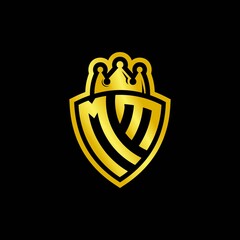 MM monogram logo with shield and crown style design template