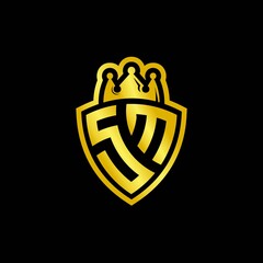 SM monogram logo with shield and crown style design template