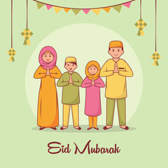 Eid mubarak family greeting illustration vector