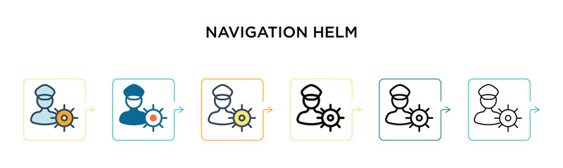 Navigation helm vector icon in 6 different modern styles. Black, two colored navigation helm icons designed in filled, outline, line and stroke style. Vector illustration can be used for web, mobile,