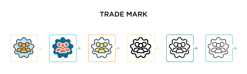 Trade mark vector icon in 6 different modern styles. Black, two colored trade mark icons designed in filled, outline, line and stroke style. Vector illustration can be used for web, mobile, ui