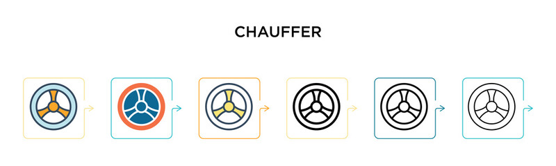 Chauffer vector icon in 6 different modern styles. Black, two colored chauffer icons designed in filled, outline, line and stroke style. Vector illustration can be used for web, mobile, ui