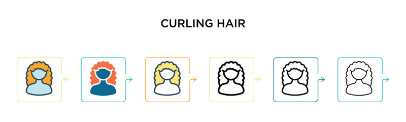 Curling hair vector icon in 6 different modern styles. Black, two colored curling hair icons designed in filled, outline, line and stroke style. Vector illustration can be used for web, mobile, ui