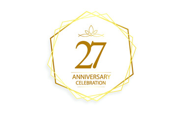 27 year anniversary, minimalist logo. Gold  vector illustration on white background - vector