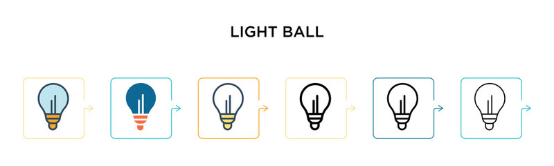 Light ball vector icon in 6 different modern styles. Black, two colored light ball icons designed in filled, outline, line and stroke style. Vector illustration can be used for web, mobile, ui