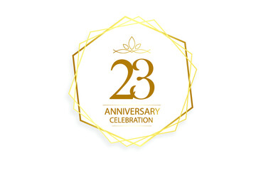23 year anniversary, minimalist logo. Gold  vector illustration on white background - vector
