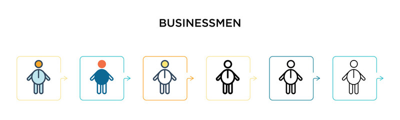 Businessmen vector icon in 6 different modern styles. Black, two colored businessmen icons designed in filled, outline, line and stroke style. Vector illustration can be used for web, mobile, ui