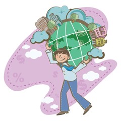 businessman lift world globe