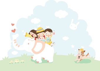 children riding on an elephant