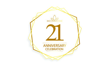 21 year anniversary, minimalist logo. Gold  vector illustration on white background - vector