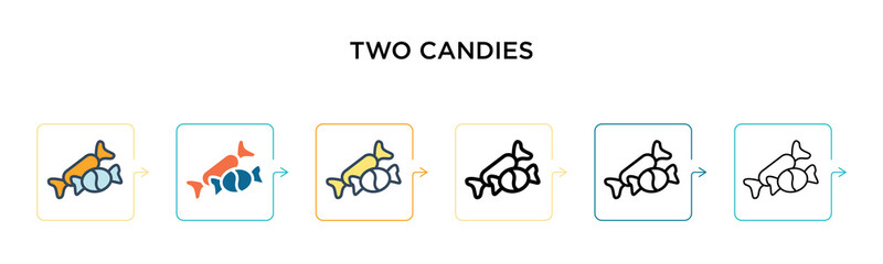 Two candies vector icon in 6 different modern styles. Black, two colored two candies icons designed in filled, outline, line and stroke style. Vector illustration can be used for web, mobile, ui