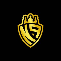 NP monogram logo with shield and crown style design template