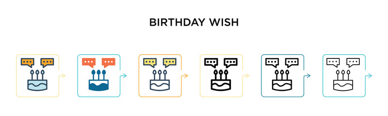 Birthday wish vector icon in 6 different modern styles. Black, two colored birthday wish icons designed in filled, outline, line and stroke style. Vector illustration can be used for web, mobile, ui