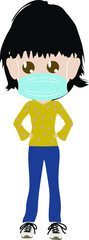 Vector Illustration of Casual young woman wearing face mask